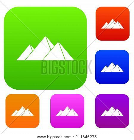 Pyramids in Giza set icon color in flat style isolated on white. Collection sings vector illustration