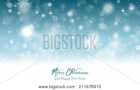Merry Christmas And Happy New Year Wishes With Snowflakes. Vector Illustration.