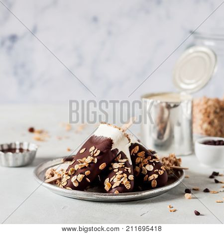 Ice Cream Coated With Chocolate