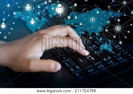 Press Enter button on the computer. business Communication Network World map