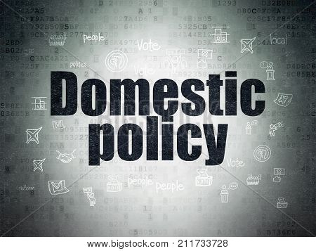 Political concept: Painted black text Domestic Policy on Digital Data Paper background with  Hand Drawn Politics Icons