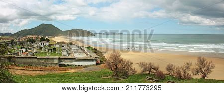 View from the top of the cemetery and beach de Berrià in Santona Spain. Panoramic view.