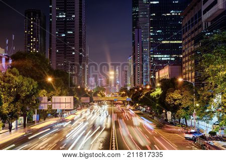 Scenic Night View Of Shennan East Road In Shenzhen
