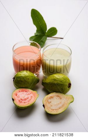 Guava  juice or Amrud drink or Smoothie with fresh Guava fruit, moody lighting selective focus