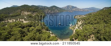 Yachts in a Mediterranean Cove during Blue Voyage in Turkey