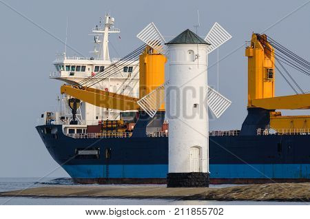 GENERAL CARGO SHIP - Exit of a merchant ship to the sea
