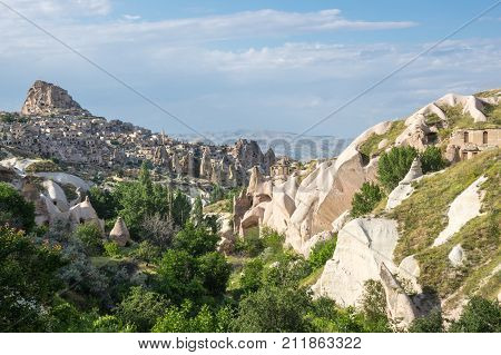 Pigeon valley and Ushisar castle in Cappadocia Central AnatoliaTurkey