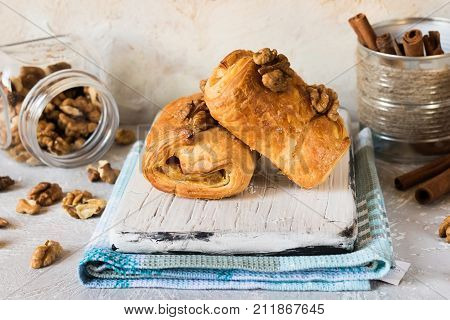 Slices with maple syrup and walnuts for breakfast