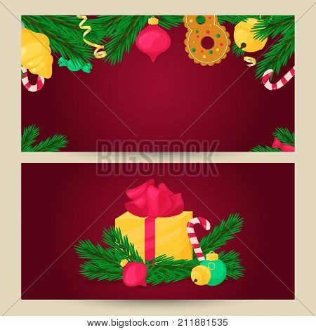 Christmas banner template. Winter holiday design element. New year object. Cartoon style vector illustration.