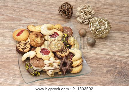 Baked cookies on a plate for christmas