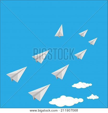 Vactor of paper airplanes as a leader among white airplane leadership teamwork concept.