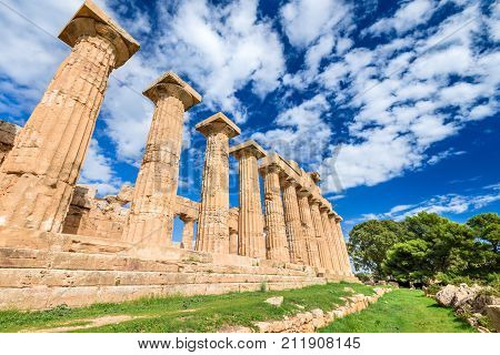 Selinunte was an ancient Greek city on the south-western coast of Sicily in Italy. Temple of Hera ruins of Doric style architecture.