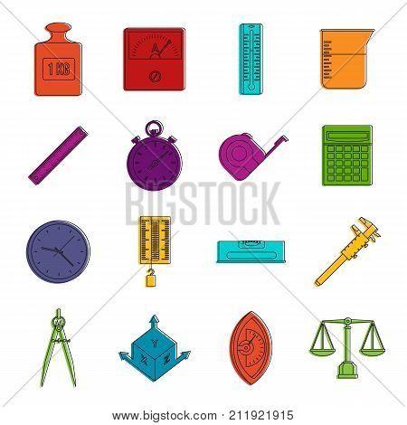 Measure precision icons set. Doodle illustration of vector icons isolated on white background for any web design
