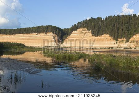 Nature monument in the Vologda region on the Sukhona river - the tract of Opoki, Russia