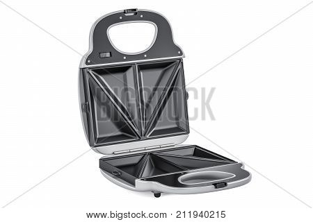 Opened sandwich maker closeup 3D rendering isolated on white background