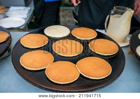 Delicious pancakes on the street food market in Bergen, Norway