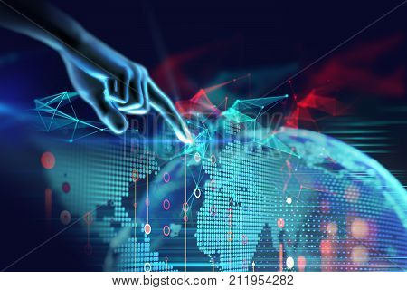 3D Illustration Of Hand Touch Gesture On Futuristic Technology Element