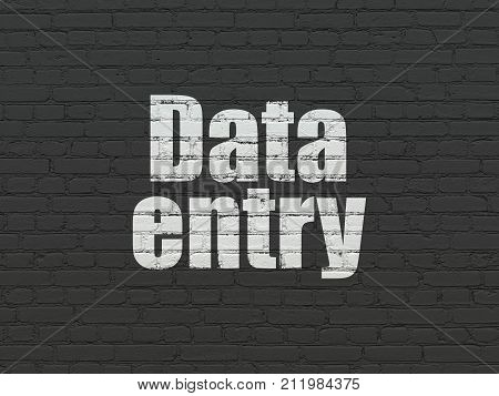 Data concept: Painted white text Data Entry on Black Brick wall background