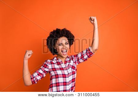 Portrait Of Her She Nice Attractive Ecstatic Excited Cheerful Cheery Satisfied Wavy-haired Lady Wear