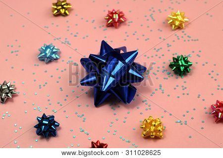 Texture Festive Packaging Bows Of Different Sizes And Colors