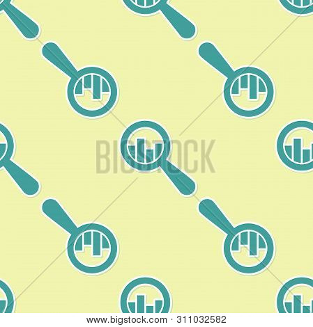 Green Magnifying Glass And Data Analysis Icon Isolated Seamless Pattern On Yellow Background. Flat D
