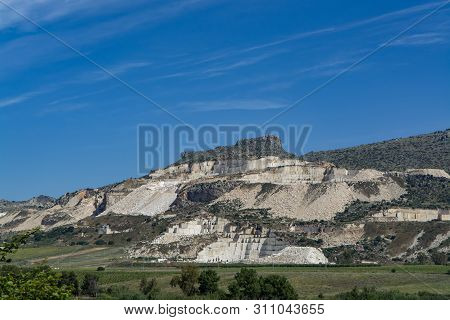 Extraction Of Perlato And Perlatino Of Sicily Light Biege Marble, Marble Quarries Near Trapani, Sici
