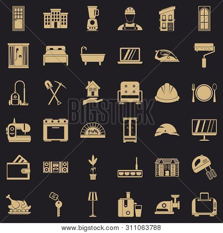 Comfortable House Icons Set. Simple Style Of 36 Comfortable House Icons For Web For Any Design