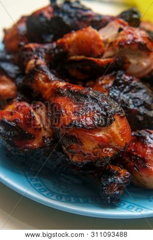 Sweet Mesquite Glazed Bbq Chicken Leg Drumsticks With Flame Charred Skins