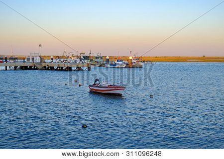 Santa Luzia, Tavira, Algarve, Portugal - Mai 25, 2019: View On The Port Of Santa Luzia On The Sunset