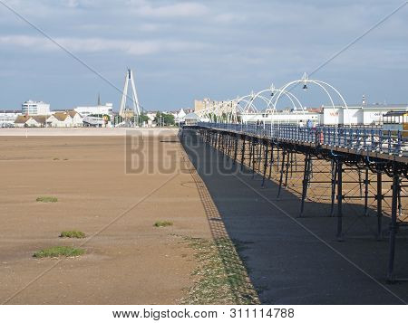 Outhport, Merseyside, United Kingdom - 28 June 2019: A Panoramic View Of The Pier In Southport Merse
