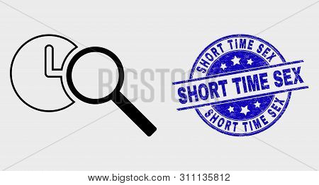 Vector Stroke Find Time Pictogram And Short Time Sex Seal Stamp. Blue Rounded Grunge Seal Stamp With