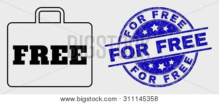 Vector Line Free Case Pictogram And For Free Seal. Blue Round Textured Seal With For Free Phrase. Bl