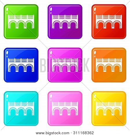 Arch Bridge Icons Set 9 Color Collection Isolated On White For Any Design