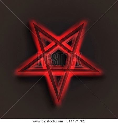 Reversed Pentagram Symbol. Wiccan Symbols- Cross Of Sulfur.blood Runic Spell Circle. Satanic Sign, M