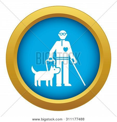 Invalid Person With Dog Icon Blue Isolated On White Background For Any Design