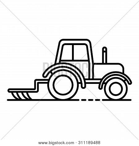 Tractor With Plow Icon. Outline Tractor With Plow Icon For Web Design Isolated On White Background