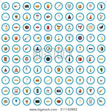 100 Holiday Party Icons Set In Cartoon Style For Any Design Illustration