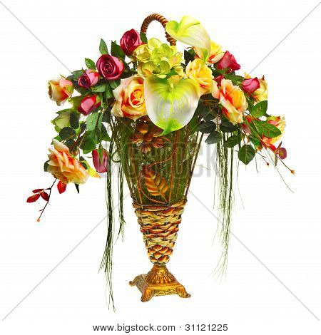 kurv med roser og anthurium