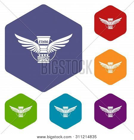 Percussion Instrument Icons Colorful Hexahedron Set Collection Isolated On White