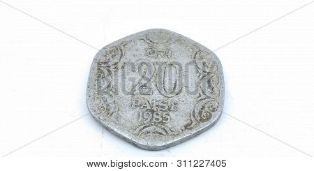 A Picture Of Twenty Paise Coin Isolated On White Background