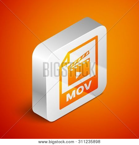 Isometric Mov File Document Icon. Download Mov Button Icon Isolated On Orange Background. Mov File S