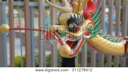 Aberdeen, Hong Kong 12 May 2019: Dragon boat for display in Hong Kong
