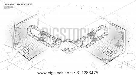 Blockchain Technology 3d Handshake. Business Finance Agreement Contract Concept. Success Web Network
