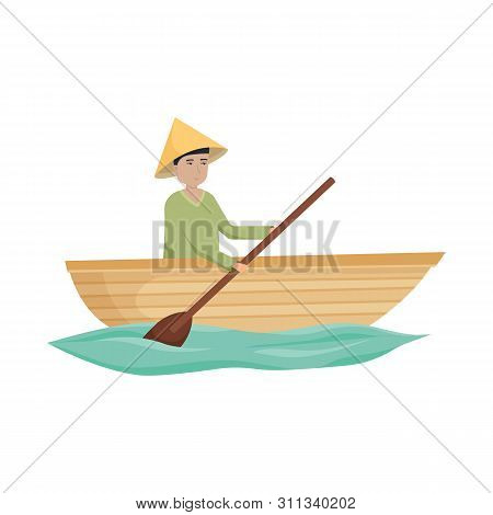 Isolated Object Of Boat And Vietnamese Symbol. Set Of Boat And Hat Vector Icon For Stock.