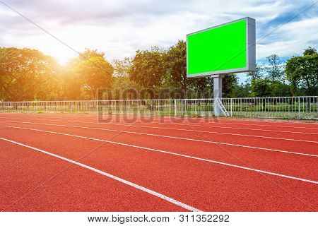 Digital Blank Scoreboard At Football Stadium With Running Track In Sport Stadium In Outdoor ,adverti