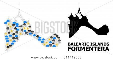 Climate Pattern Vector Map Of Formentera Island. Geographic Composition Map Of Formentera Island Is 