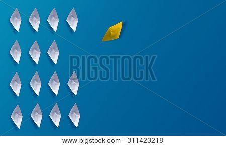Individuality Be Different Concept, Yellow Origami Paper Boat And White Boats, Taking Different Succ