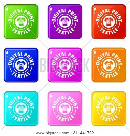 Digital Print Textile Icons Set 9 Color Collection Isolated On White For Any Design