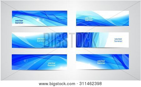 Vector Abstract Flow Wavy Banners Set. Water, Stream, Energy Stream Horizontal Backgrounds. Wave Liq