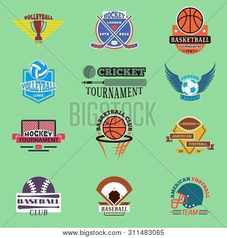 Sport Badge Template Teams Or Clubs School Balls And Shooes Symbols. Tournament Competition Graphic 